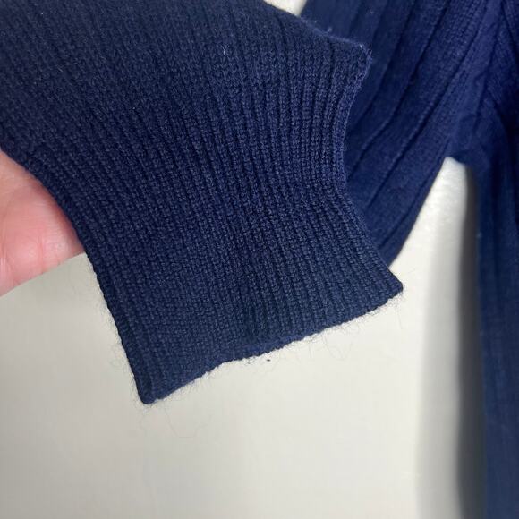 Mansouri Wool Blend Sweater Large Men Navy Blue Rib Knit Crewneck Designer Italy - Picture 5 of 9